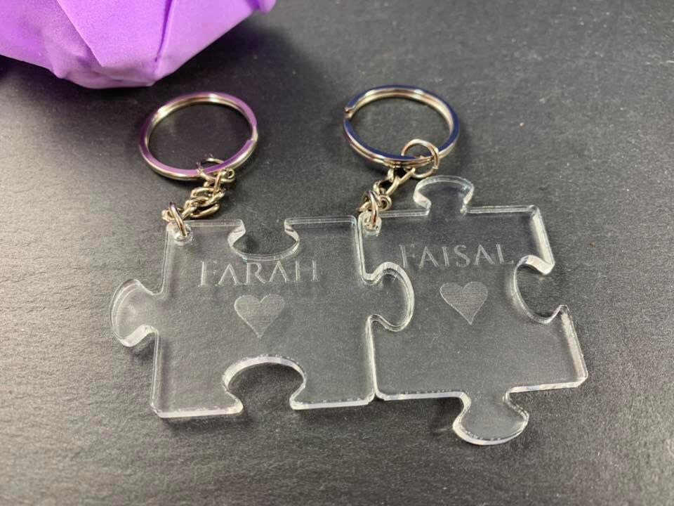Personalised Acrylic Interlocking Puzzle Piece Keyring Set of 2 - Image 2