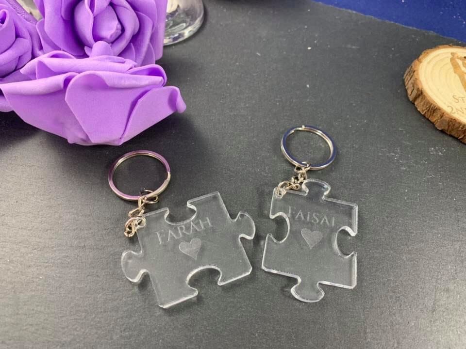 Personalised Acrylic Interlocking Puzzle Piece Keyring Set of 2
