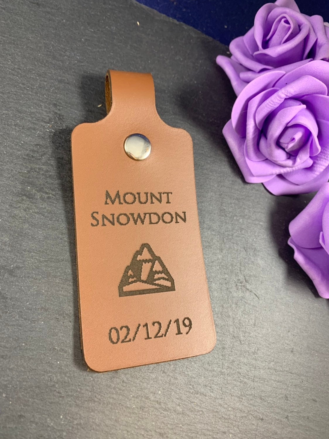 Personalised engraved leather luggage / bag tag with metal popper fastener - Image 4