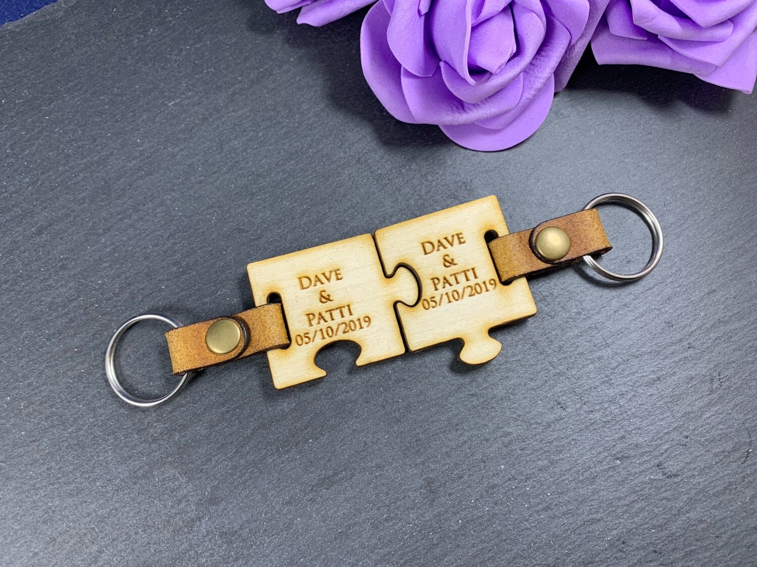Personalised Engraved Wooden Puzzle Piece Keyring Set - Image 2