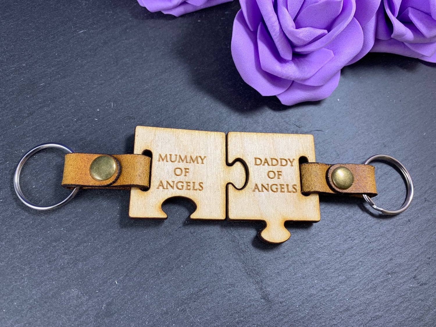 Personalised Engraved Wooden Puzzle Piece Keyring Set - Image 4