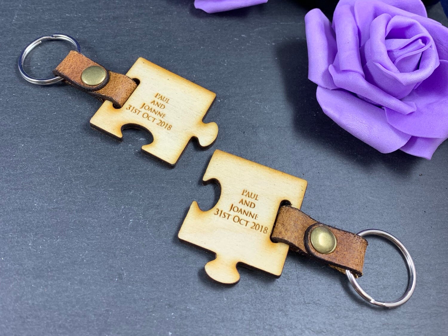 Personalised Engraved Wooden Puzzle Piece Keyring Set - Image 7