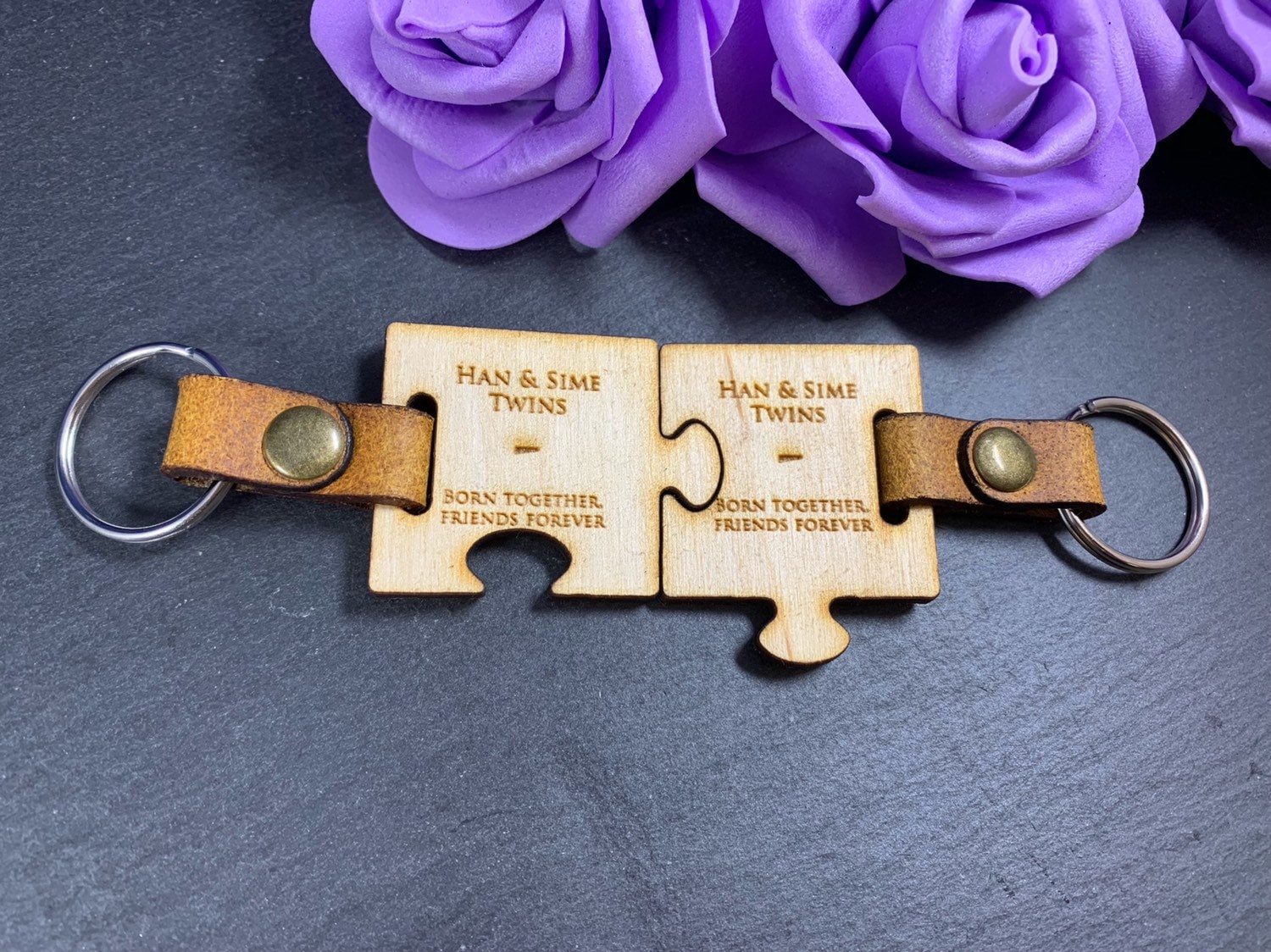 Personalised Engraved Wooden Puzzle Piece Keyring Set - Image 10
