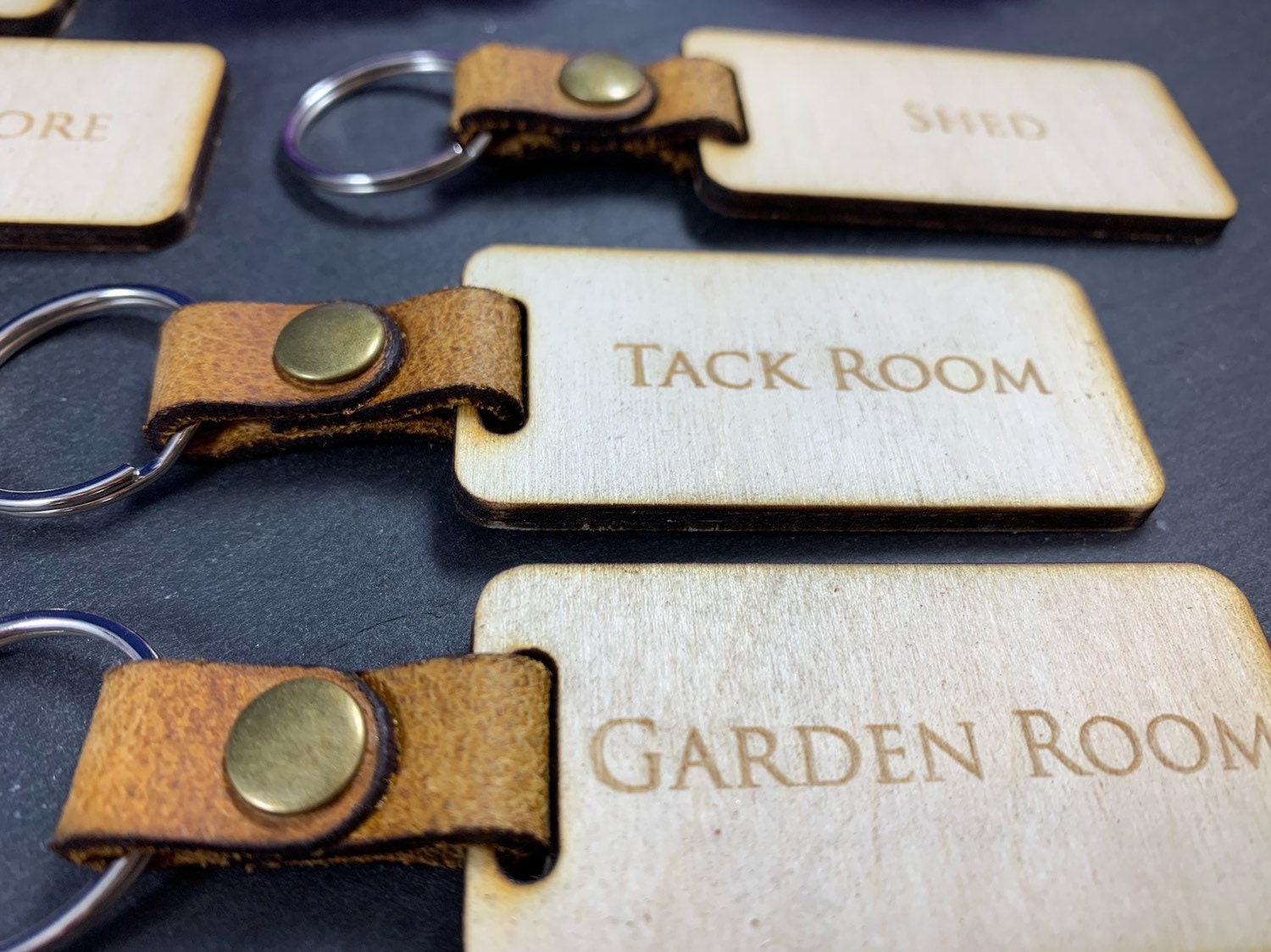 Personalised Engraved Wooden Fob Keyring with Leather Strap - Image 7