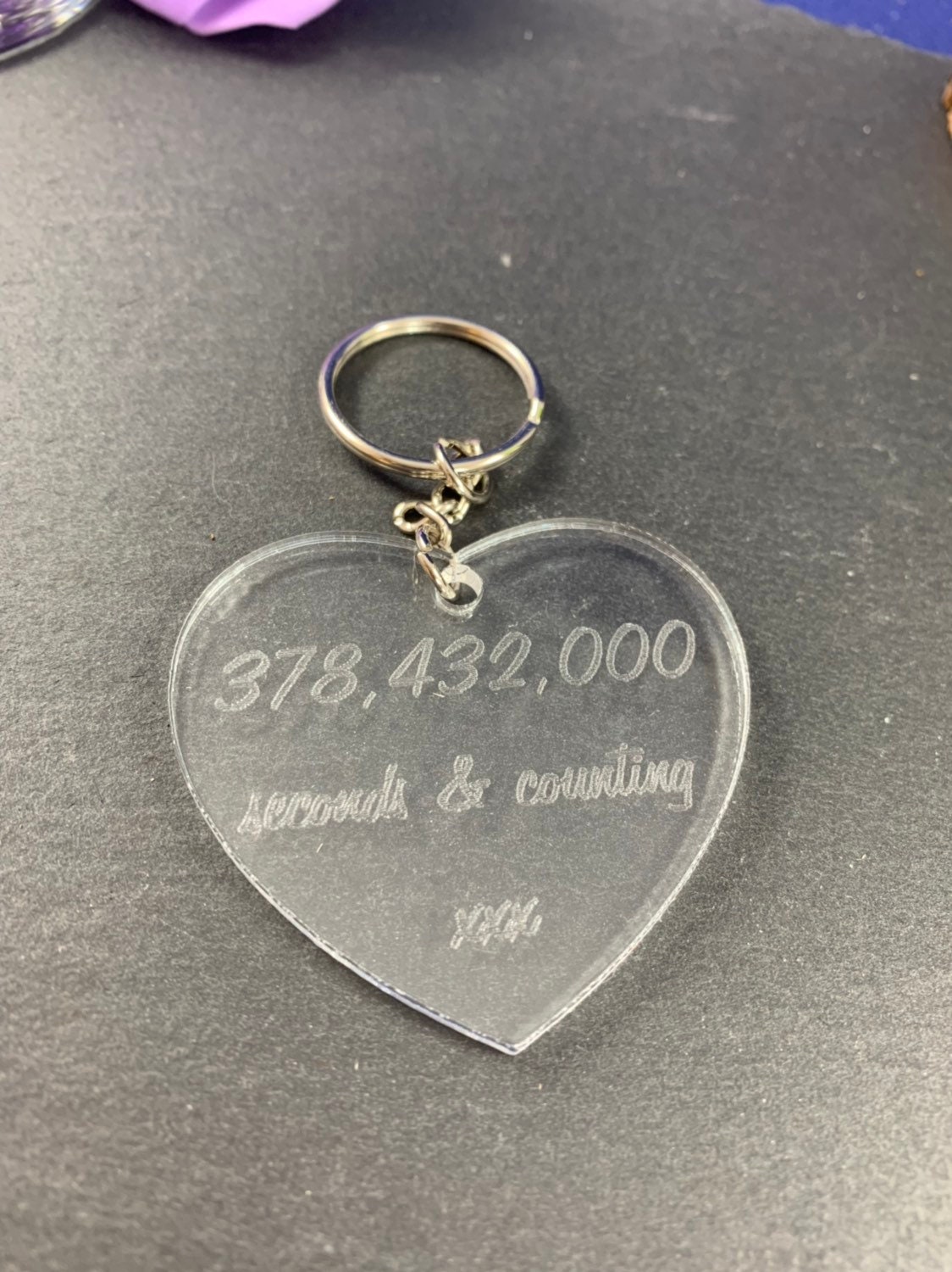 Personalised Engraved Acrylic Heart Shaped Keyring Gift - Any Text of Design