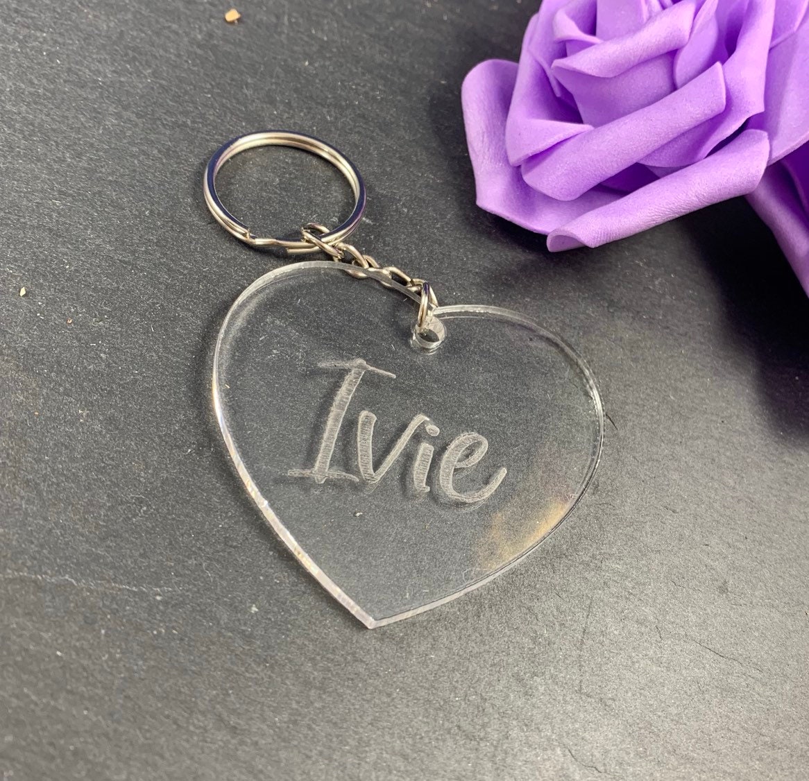 Personalised Engraved Acrylic Heart Shaped Keyring Gift - Any Text of Design - Image 2