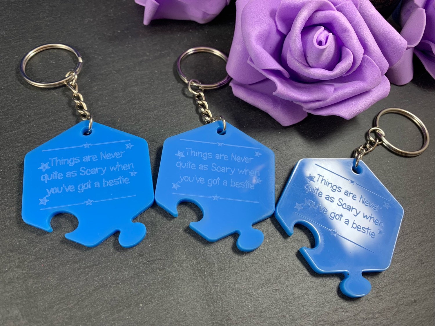 Personalised Engraved Hexagon Puzzle Keyring Set of 3 - Best Friends - Acrylic - Image 3