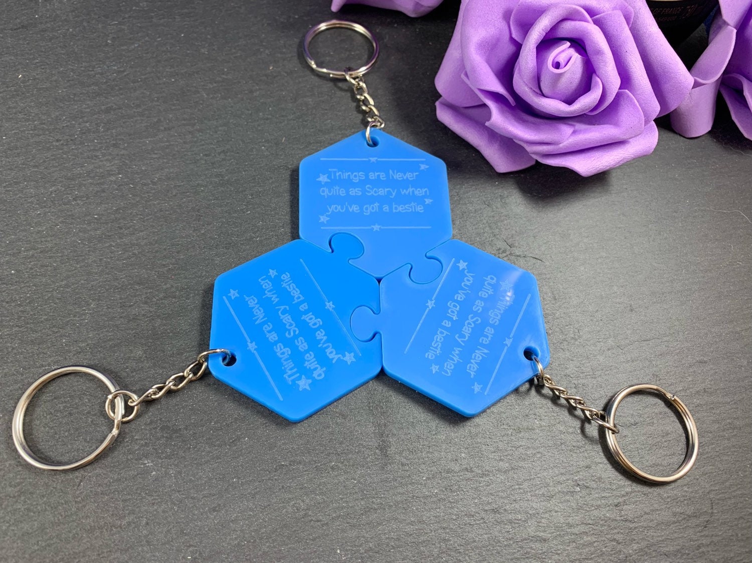 Personalised Engraved Hexagon Puzzle Keyring Set of 3 - Best Friends - Acrylic - Image 4
