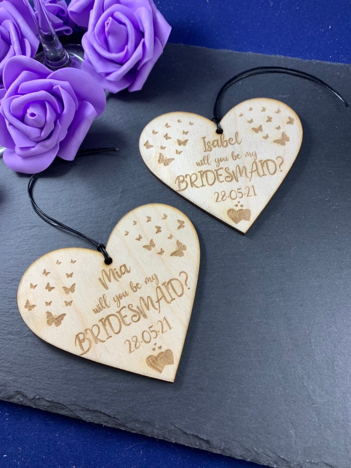 Personalised Engraved Wooden Hanging Heart - Will You Be My Bridesmaid, Maid of Honour, Best Woman Proposal Gift - Any Text - Image 7