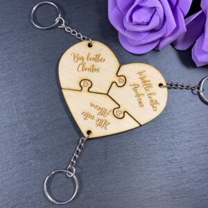 Personalised Engraved Interlocking Heart Keyring Gift Set - 3 Keyrings