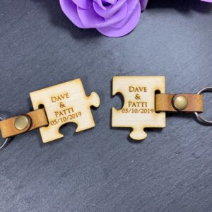 Personalised Engraved Wooden Puzzle Piece Keyring Set