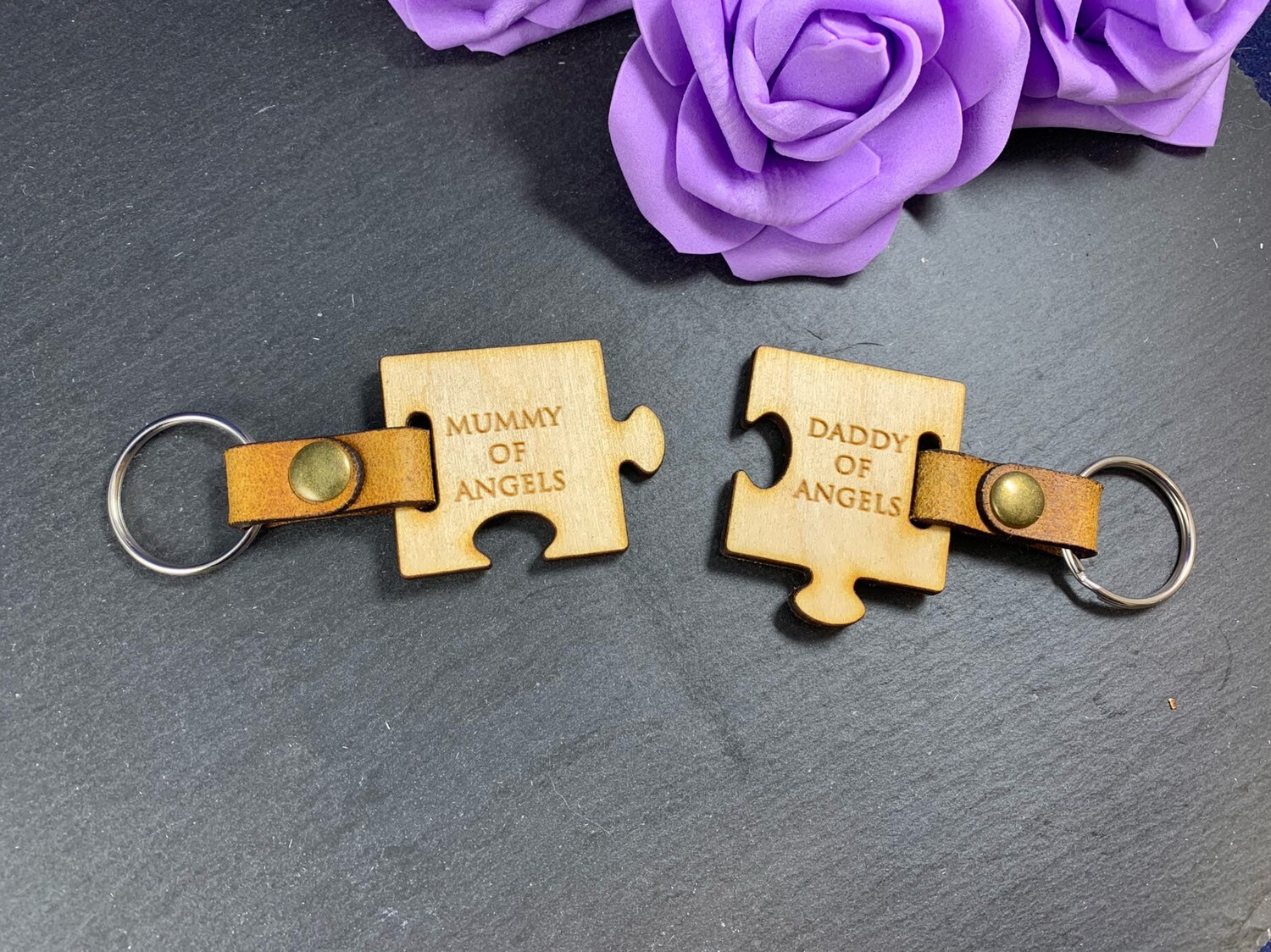 Personalised Engraved Wooden Puzzle Piece Keyring Set - Image 3