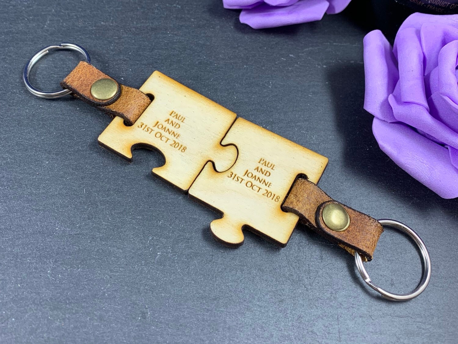 Personalised Engraved Wooden Puzzle Piece Keyring Set - Image 8