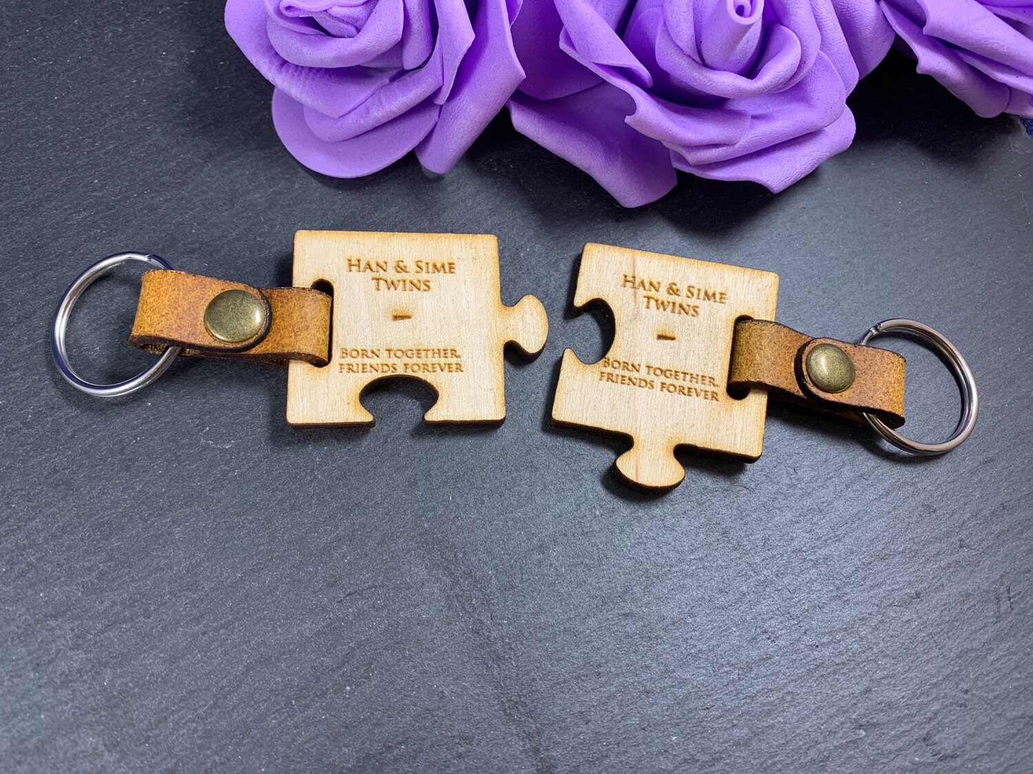 Personalised Engraved Wooden Puzzle Piece Keyring Set - Image 9