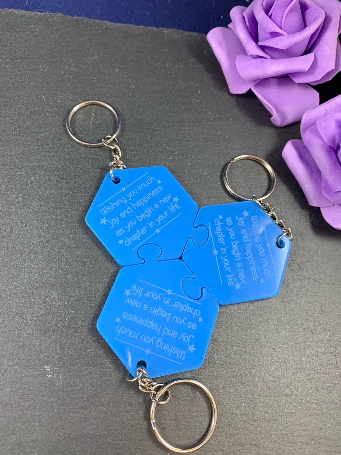 Personalised Engraved Hexagon Puzzle Keyring Set of 3 - Best Friends - Acrylic - Image 2