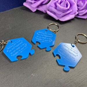 Personalised Engraved Hexagon Puzzle Keyring Set of 3 - Best Friends - Acrylic