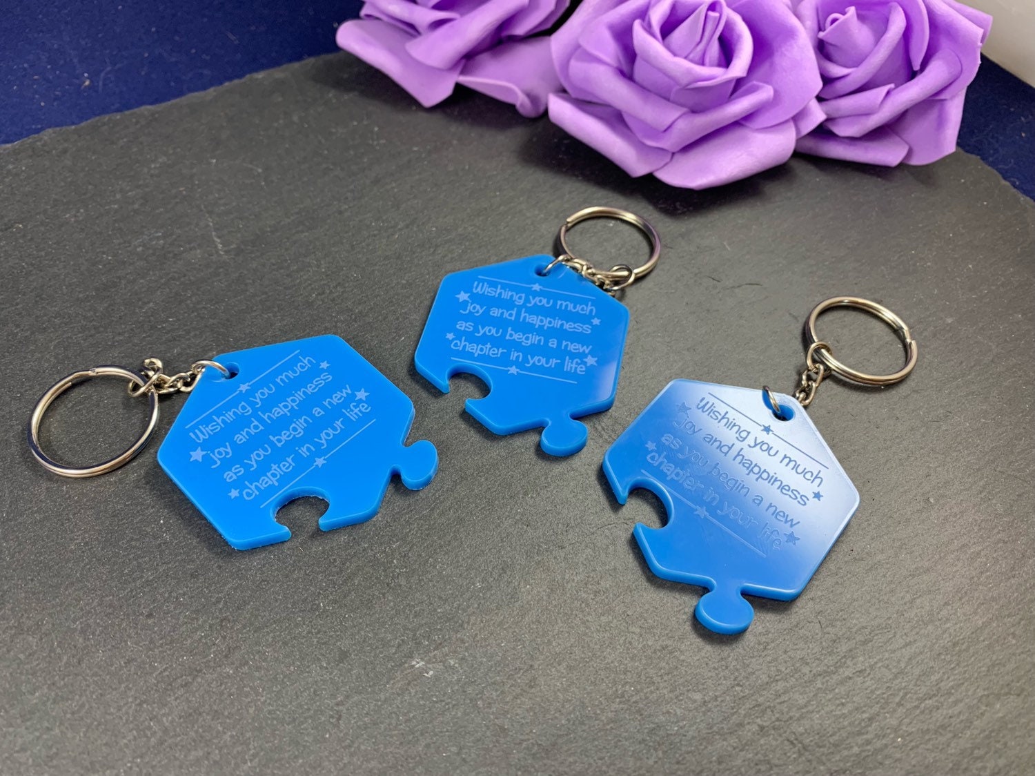 Personalised Engraved Hexagon Puzzle Keyring Set of 3 - Best Friends - Acrylic