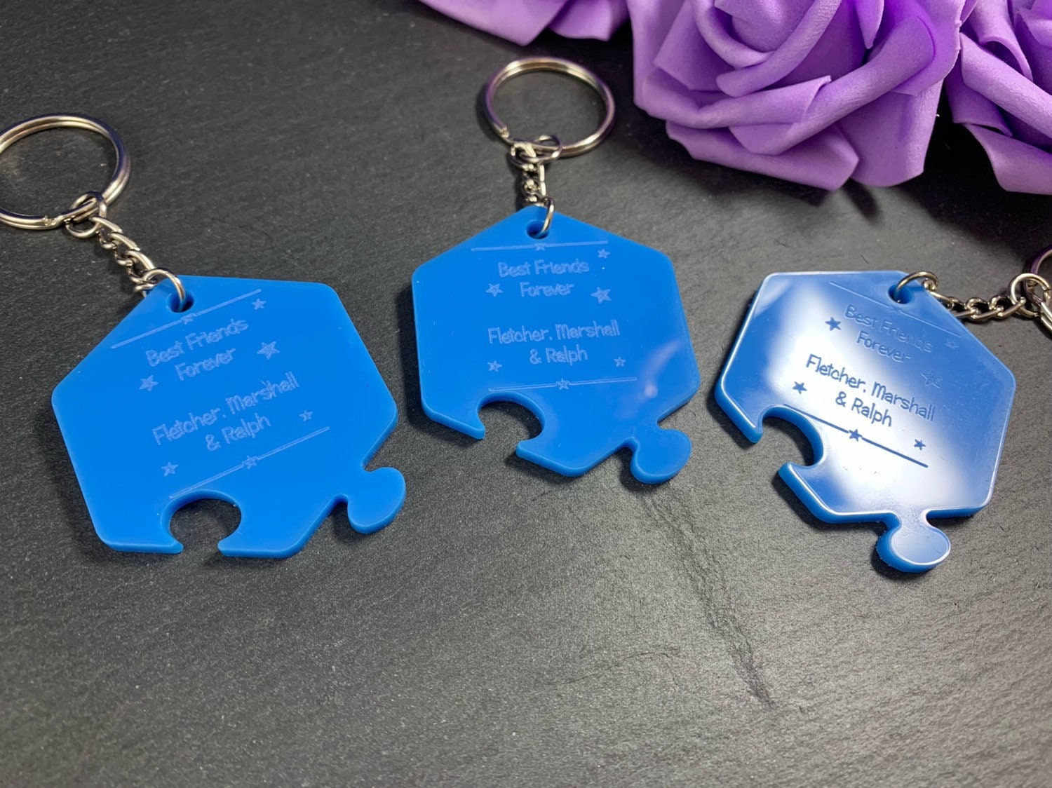 Personalised Engraved Hexagon Puzzle Keyring Set of 3 - Best Friends - Acrylic - Image 5