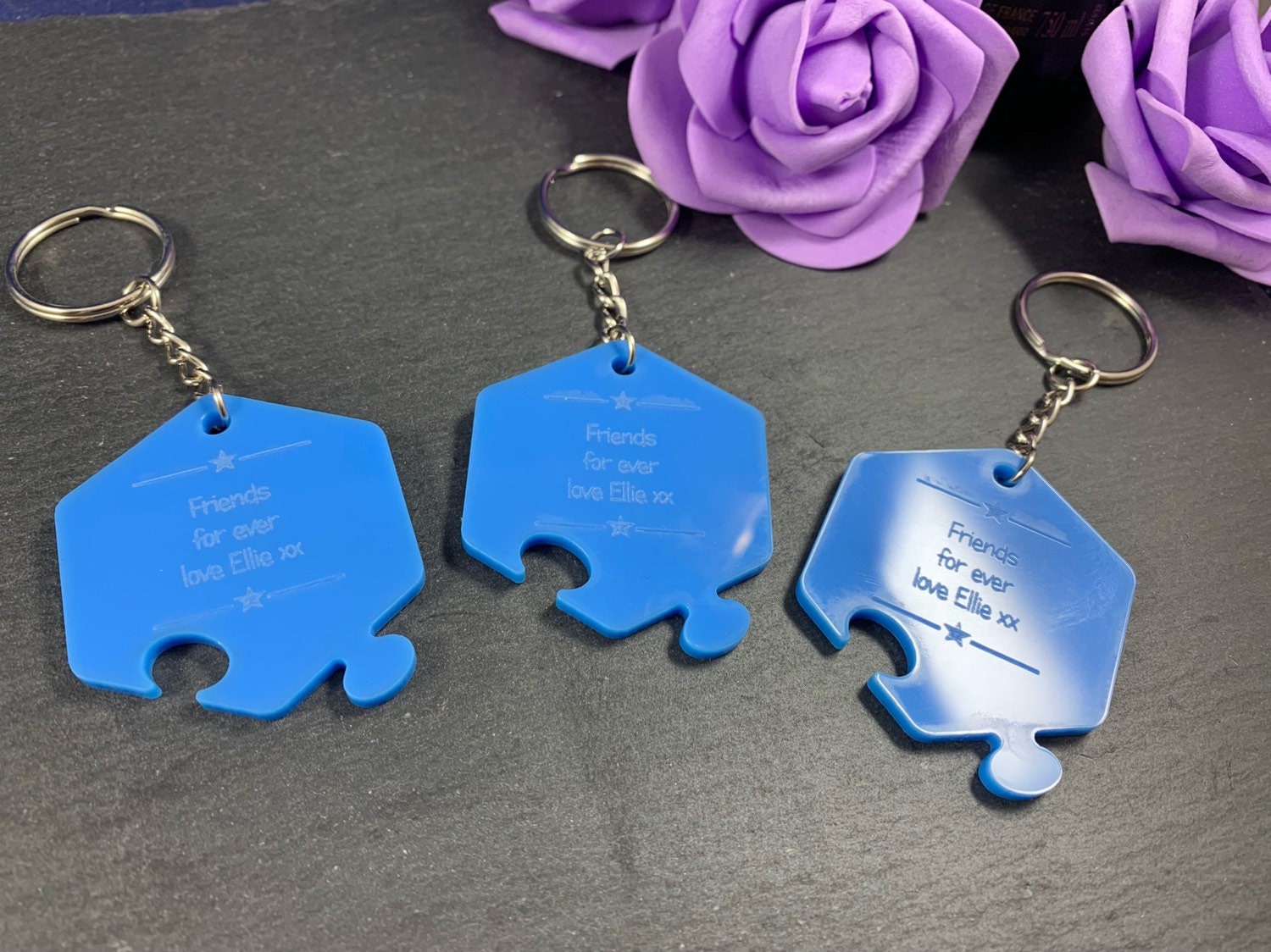 Personalised Engraved Hexagon Puzzle Keyring Set of 3 - Best Friends - Acrylic - Image 6