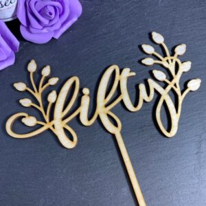 Personalised Wooden Cake Topper with Foliage - any text