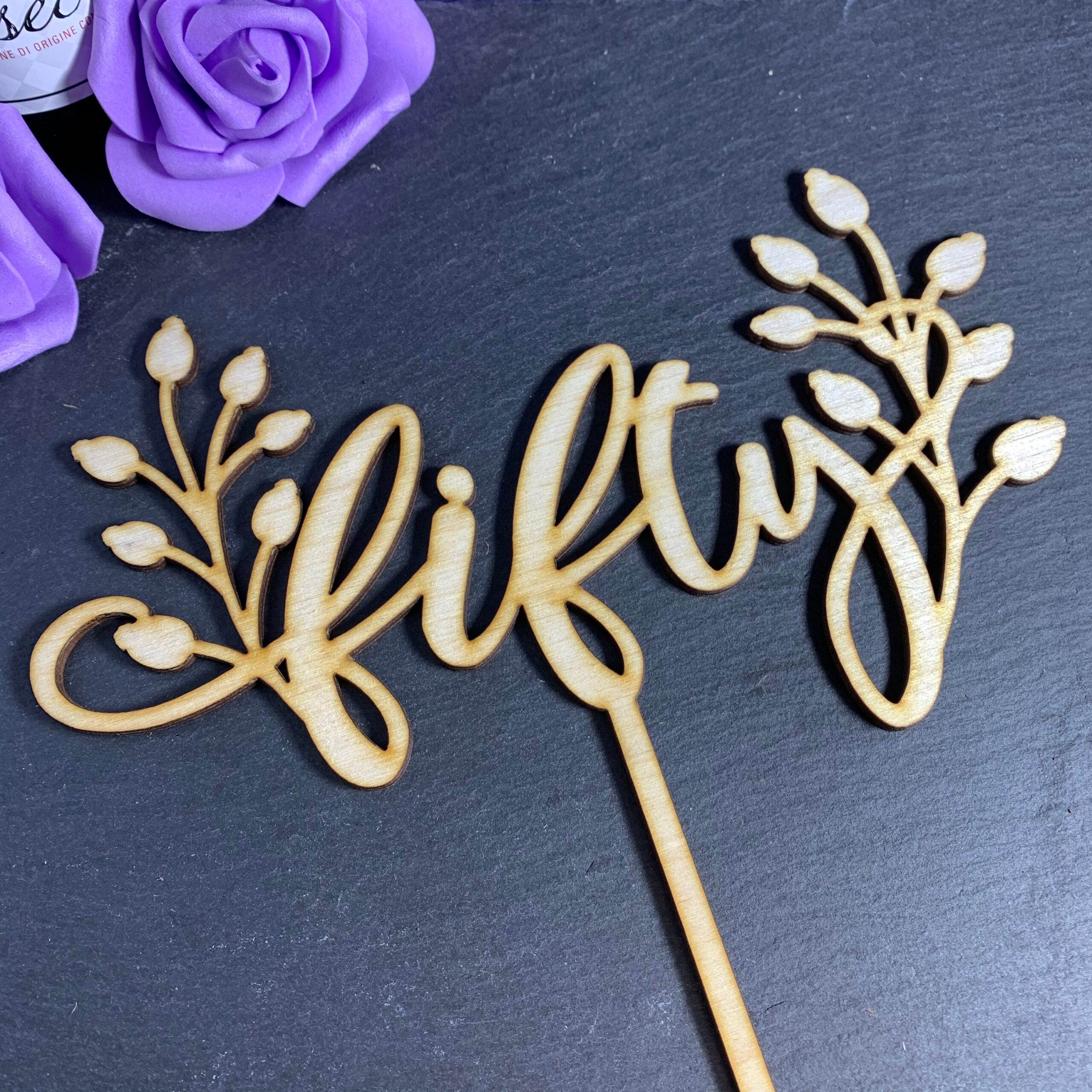 Personalised Wooden Cake Topper with Foliage - any text