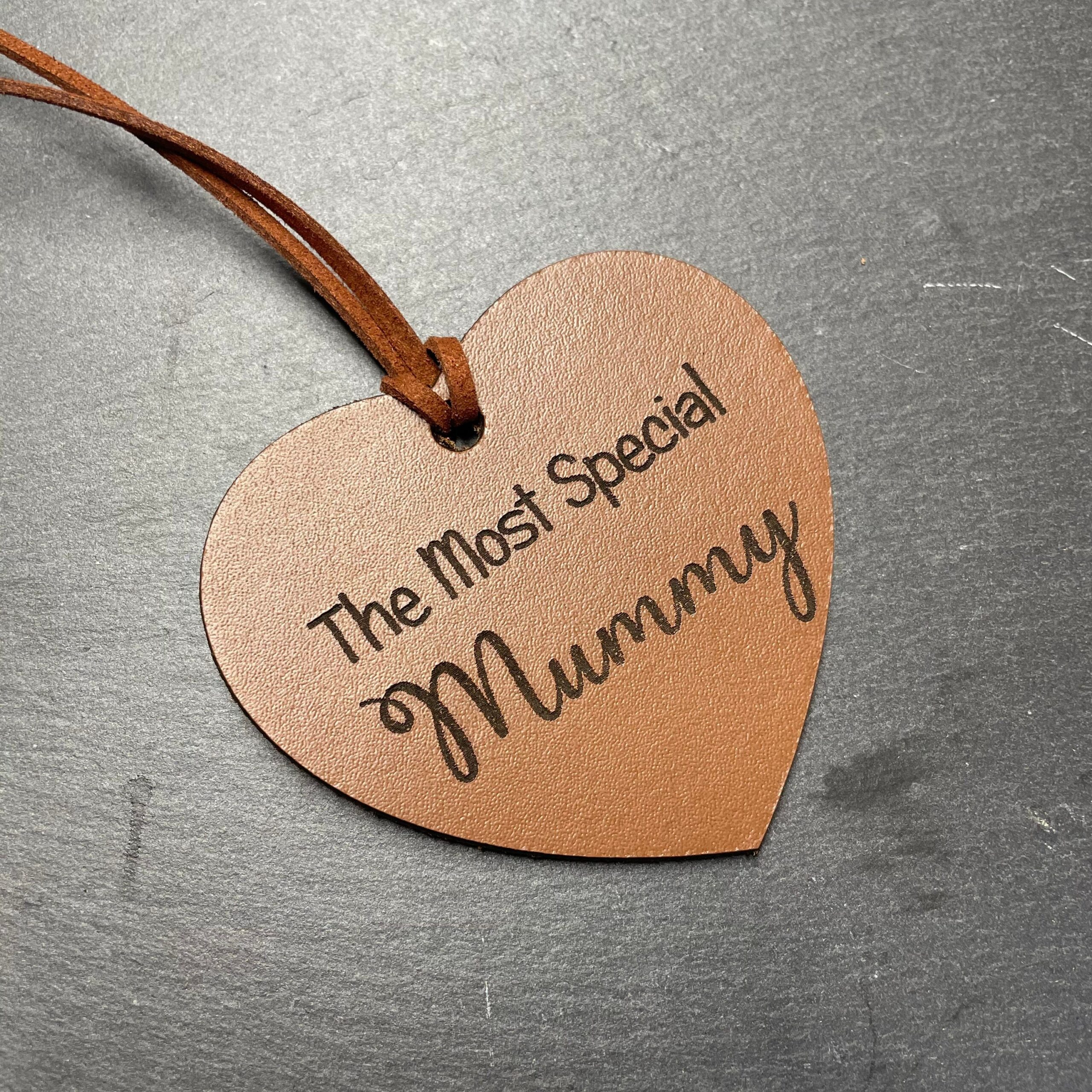 Personalised engraved leather heart shaped gift tag, luggage tag, bookmark - Image 3
