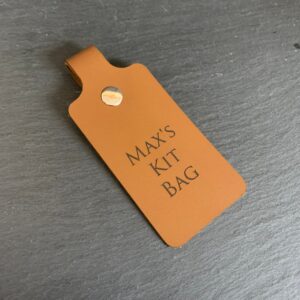 Personalised engraved leather luggage / bag tag with metal popper fastener