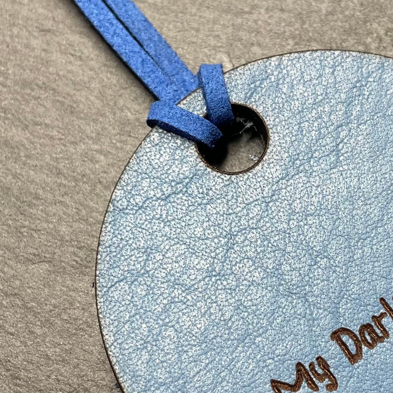 Personalised engraved leather heart shaped gift tag, luggage tag, bookmark - Image 4