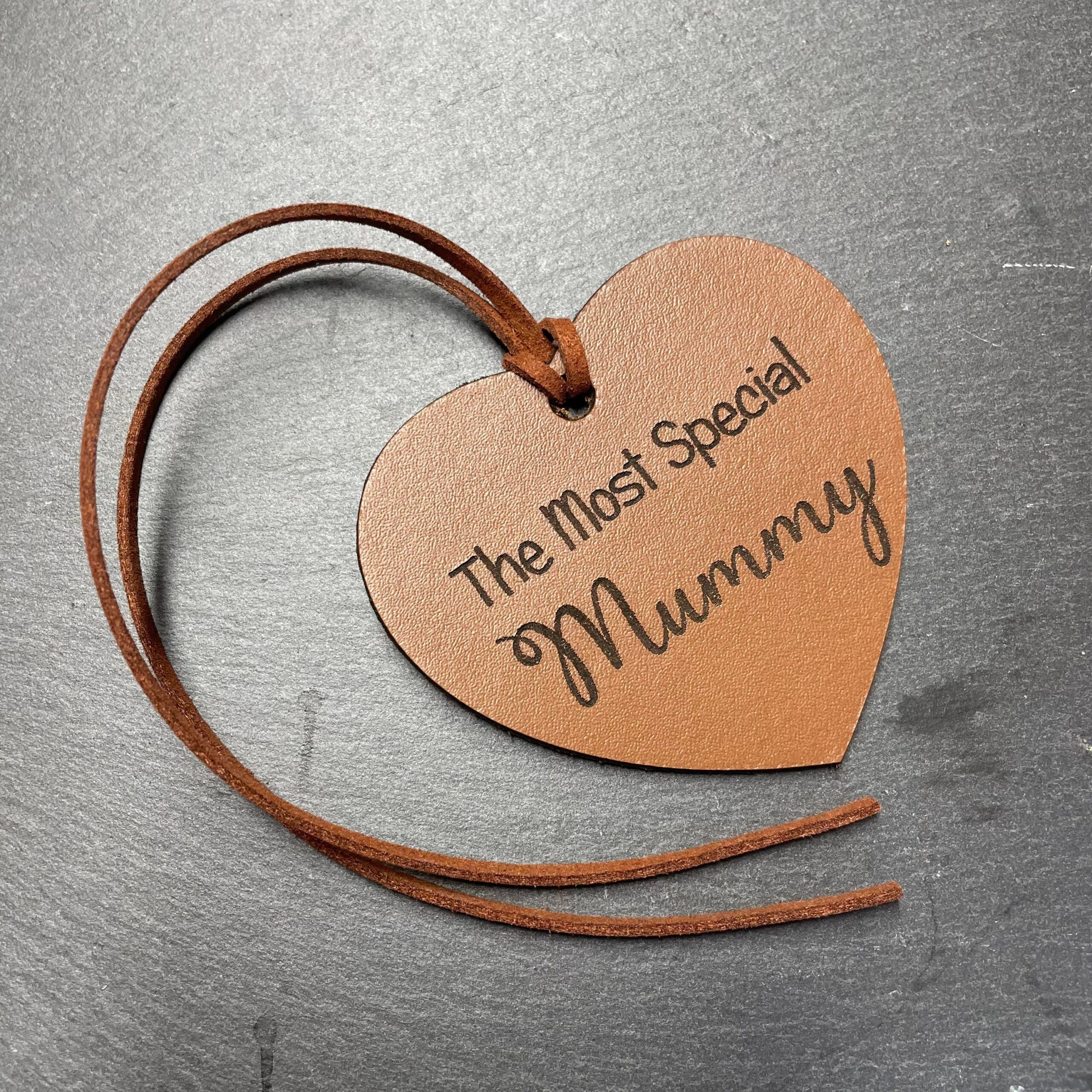 Personalised engraved leather heart shaped gift tag, luggage tag, bookmark - Image 2