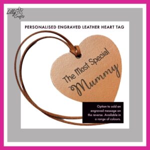 Personalised engraved leather heart shaped gift tag, luggage tag, bookmark