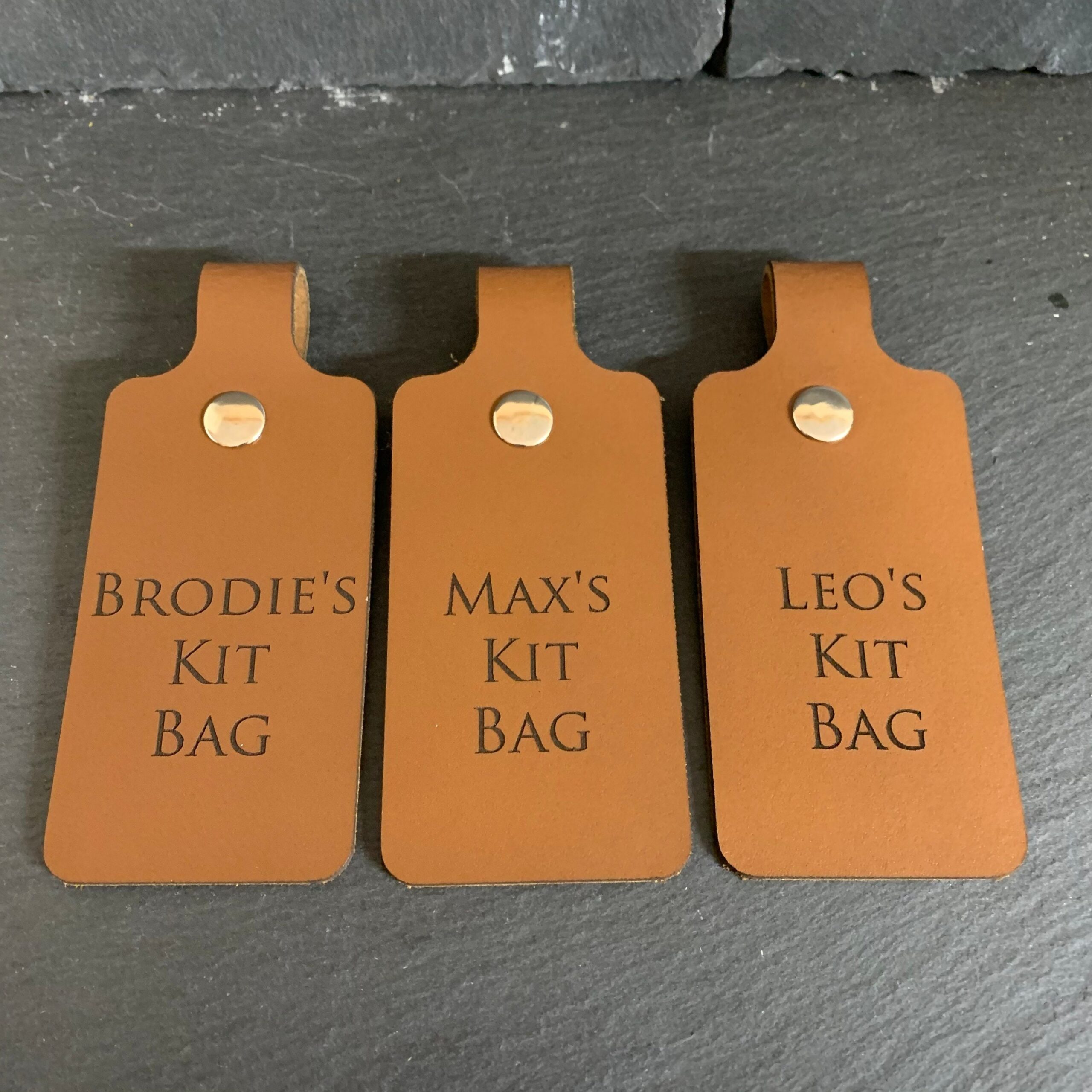 Personalised engraved leather luggage / bag tag with metal popper fastener - Image 2
