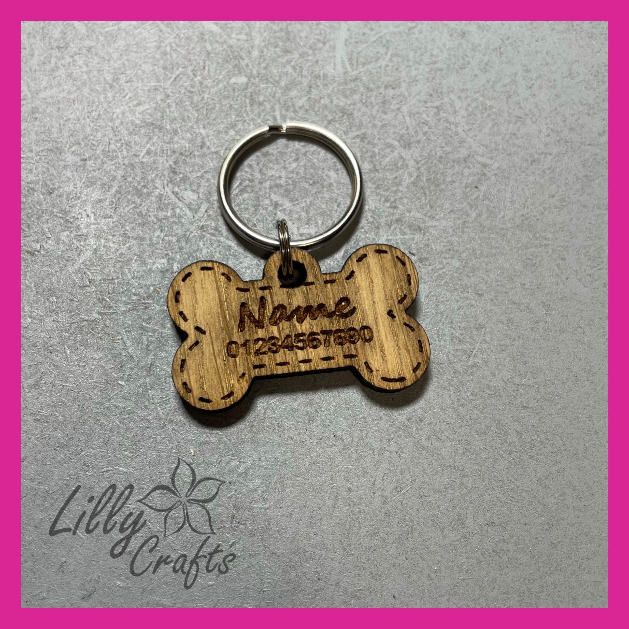 Personalised Engraved Wooden Pet Tag - Choice of Shape, Veneer Finishes and Fastening Colours - Image 2