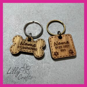 Personalised Engraved Wooden Pet Tag - Choice of Shape, Veneer Finishes and Fastening Colours