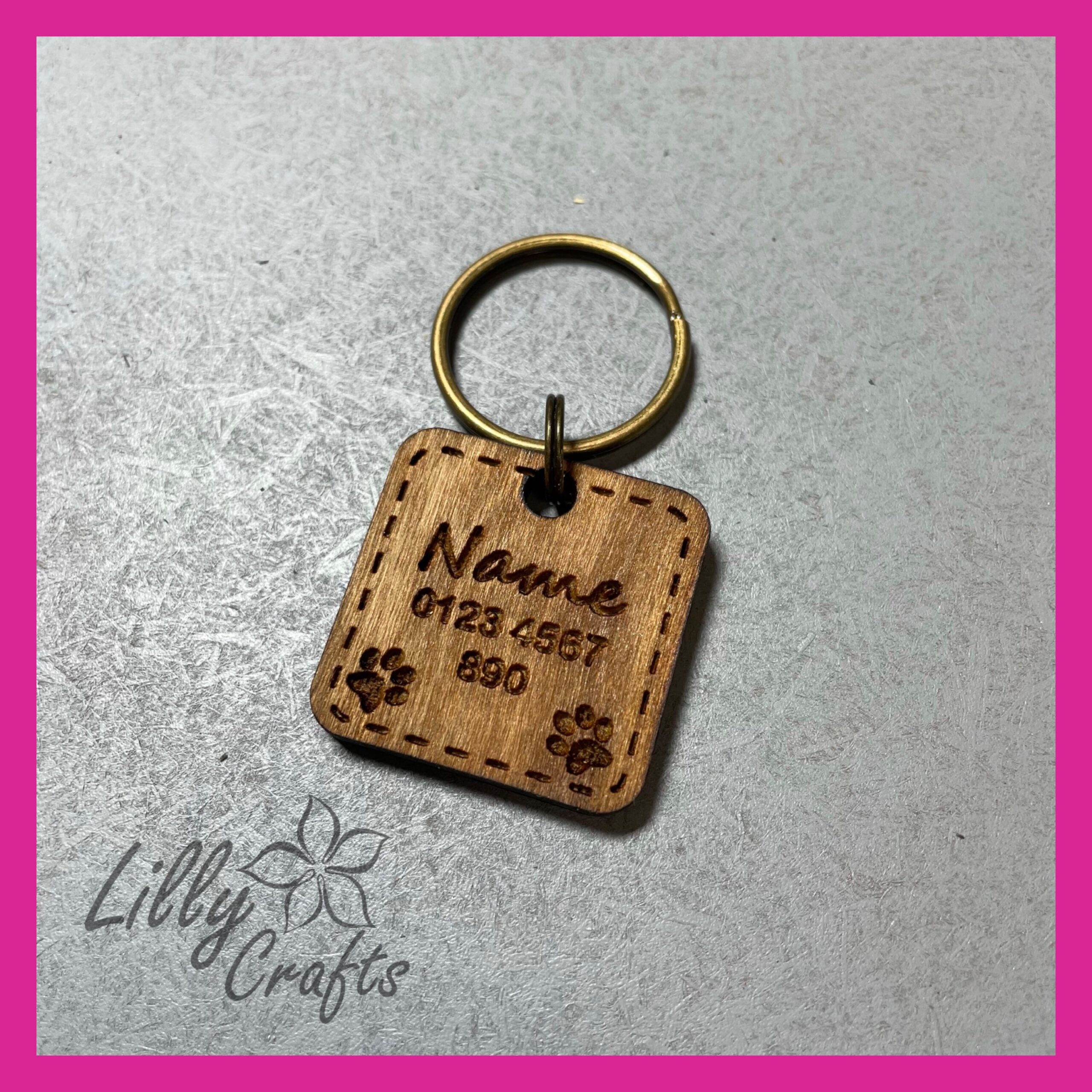 Personalised Engraved Wooden Pet Tag - Choice of Shape, Veneer Finishes and Fastening Colours - Image 3