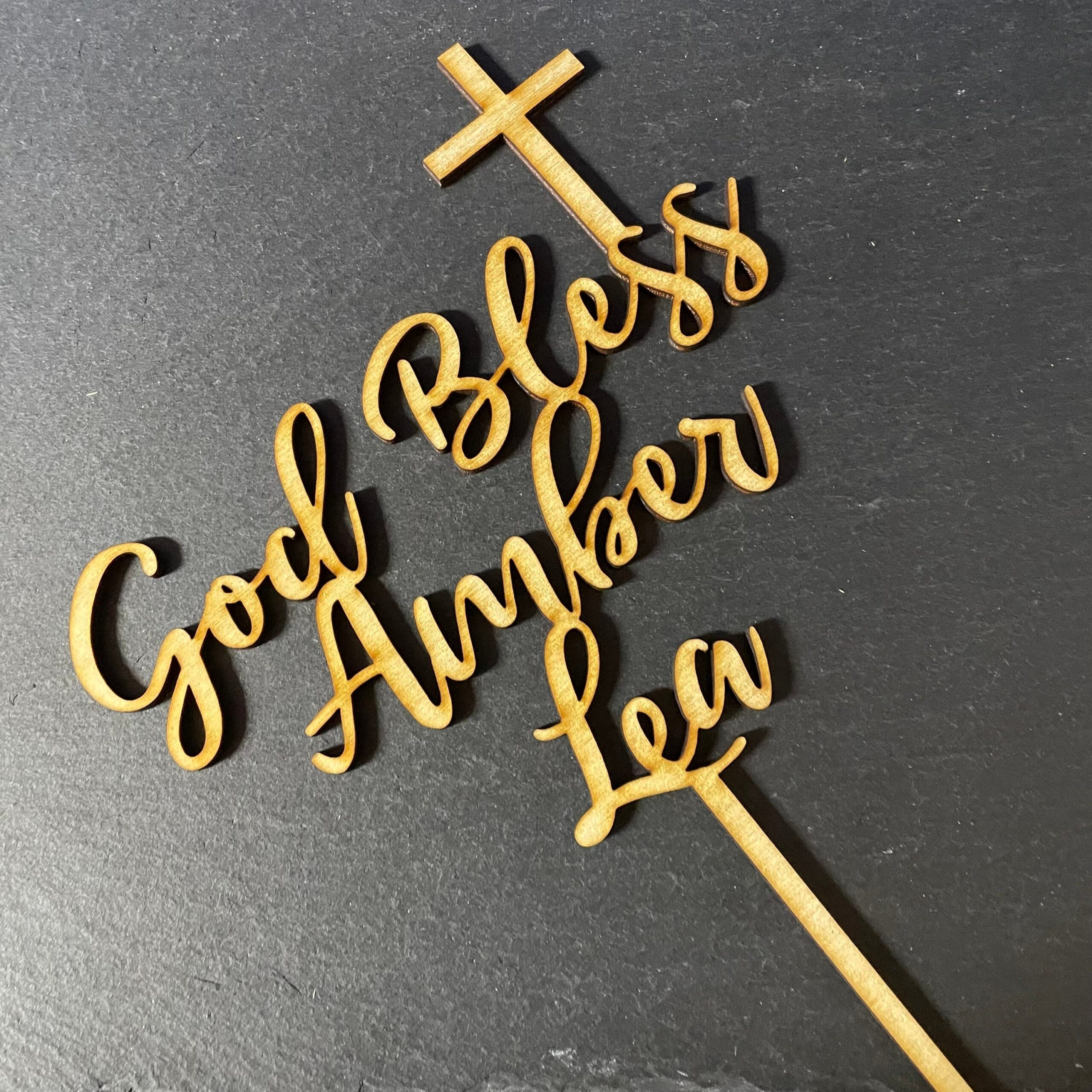 Personalised Wooden Cake Topper with Cross - Christening, Baptism - any text - Image 3