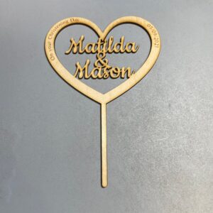 Personalised Heart Shaped Wooden Cake Topper with Engraving
