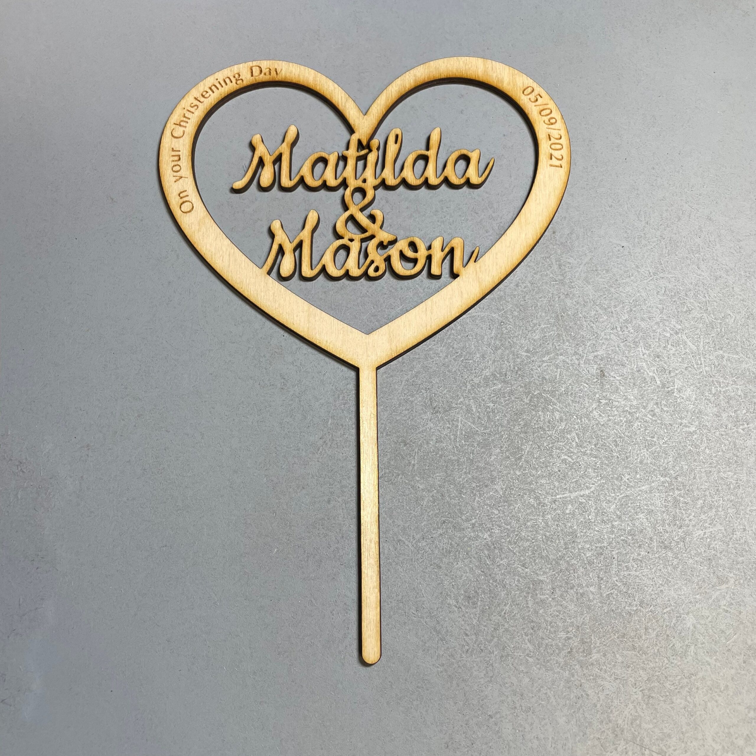 Personalised Heart Shaped Wooden Cake Topper with Engraving