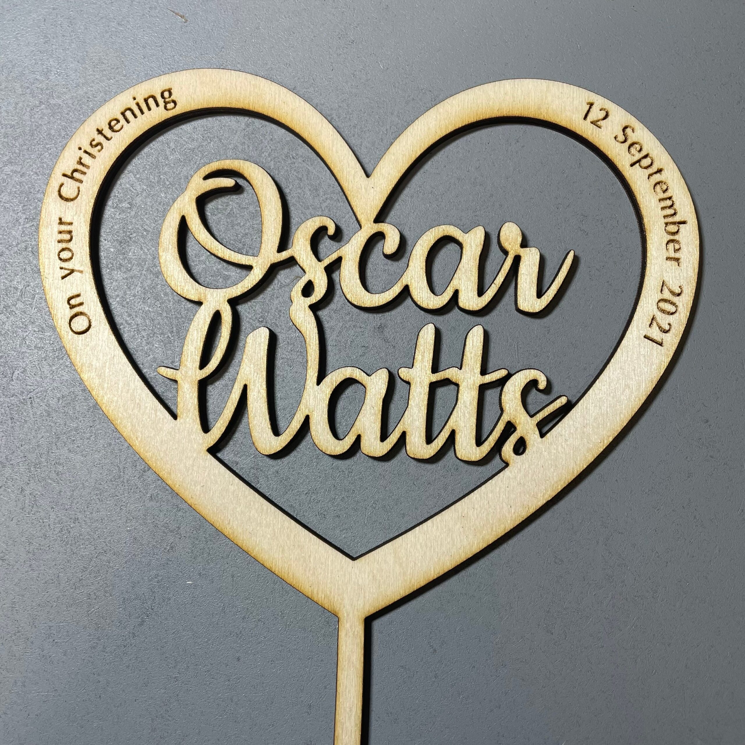Personalised Heart Shaped Wooden Cake Topper with Engraving - Image 2