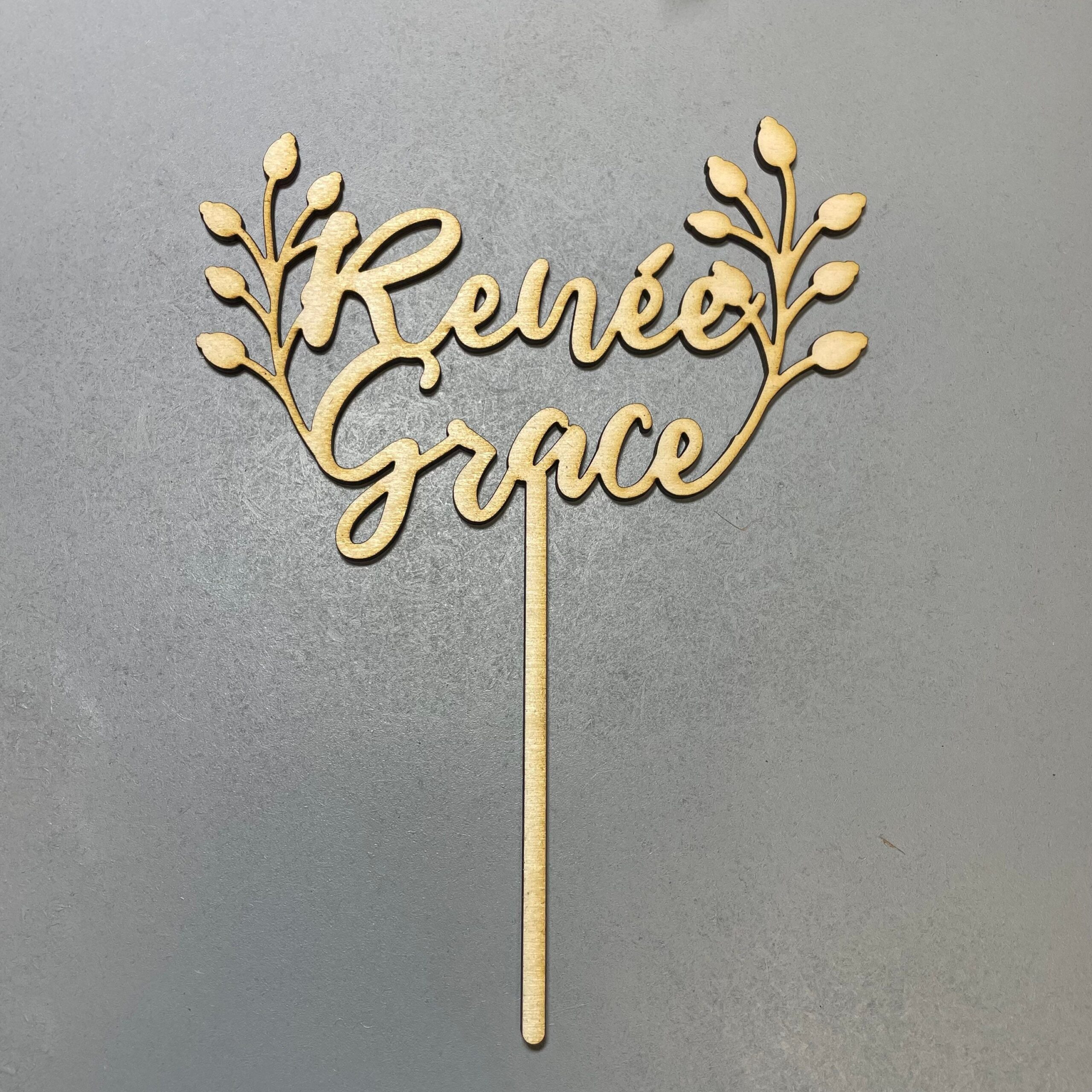 Personalised Wooden Cake Topper with Foliage - any text - Image 2