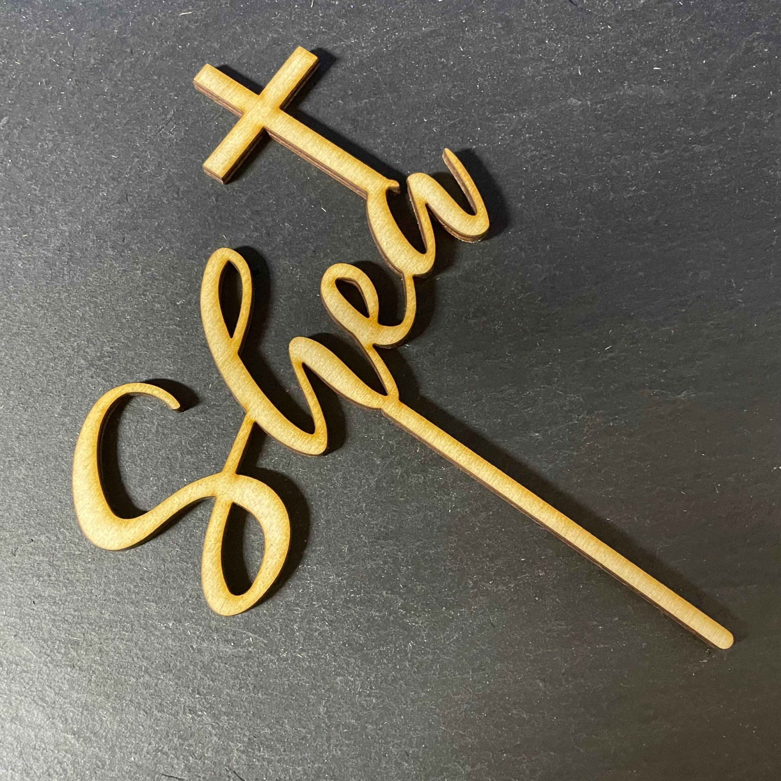Personalised Wooden Cake Topper with Cross - Christening, Baptism - any text - Image 2