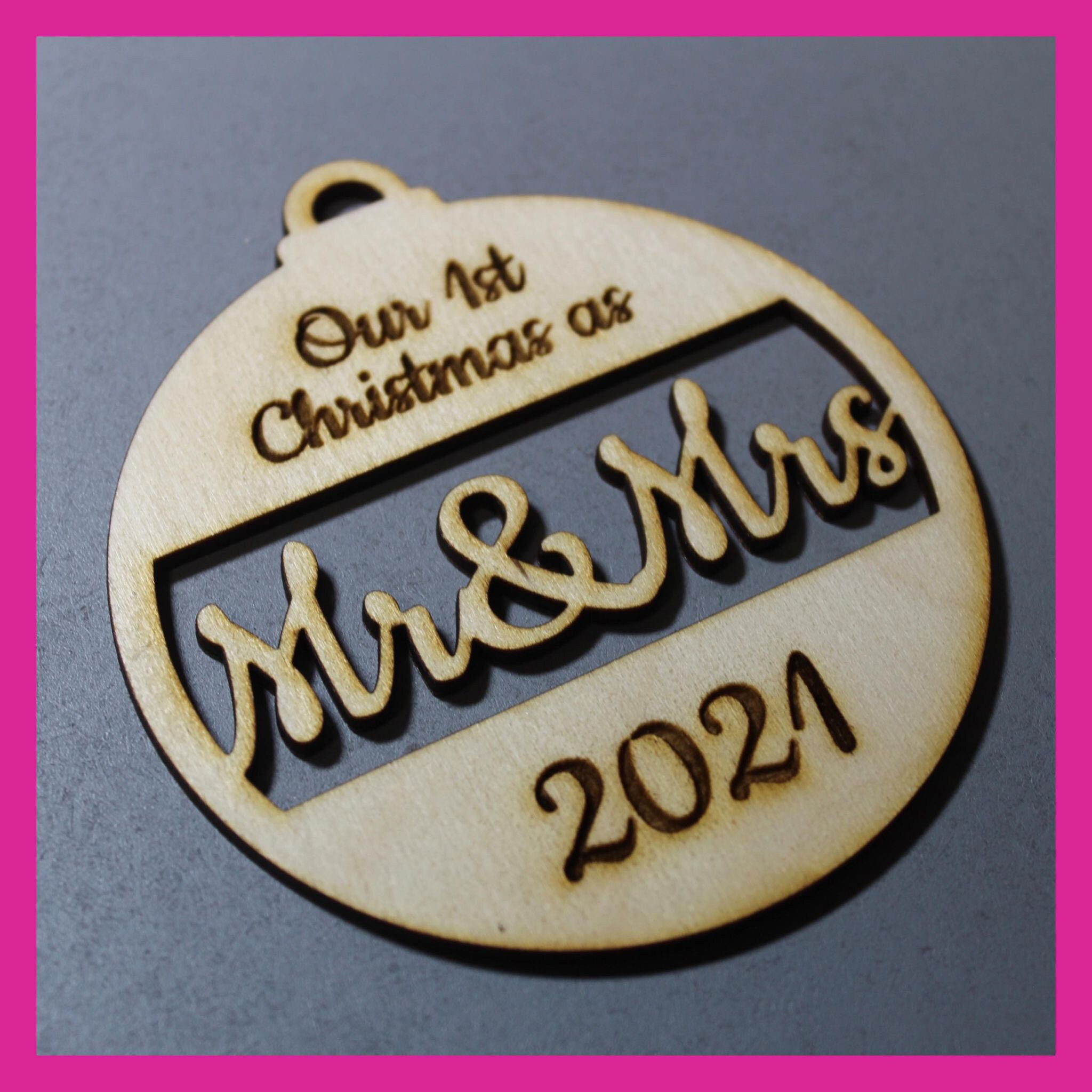 Personalised Our 1st Christmas as Mr & Mrs Wooden Decoration - Choice of colours - Image 3