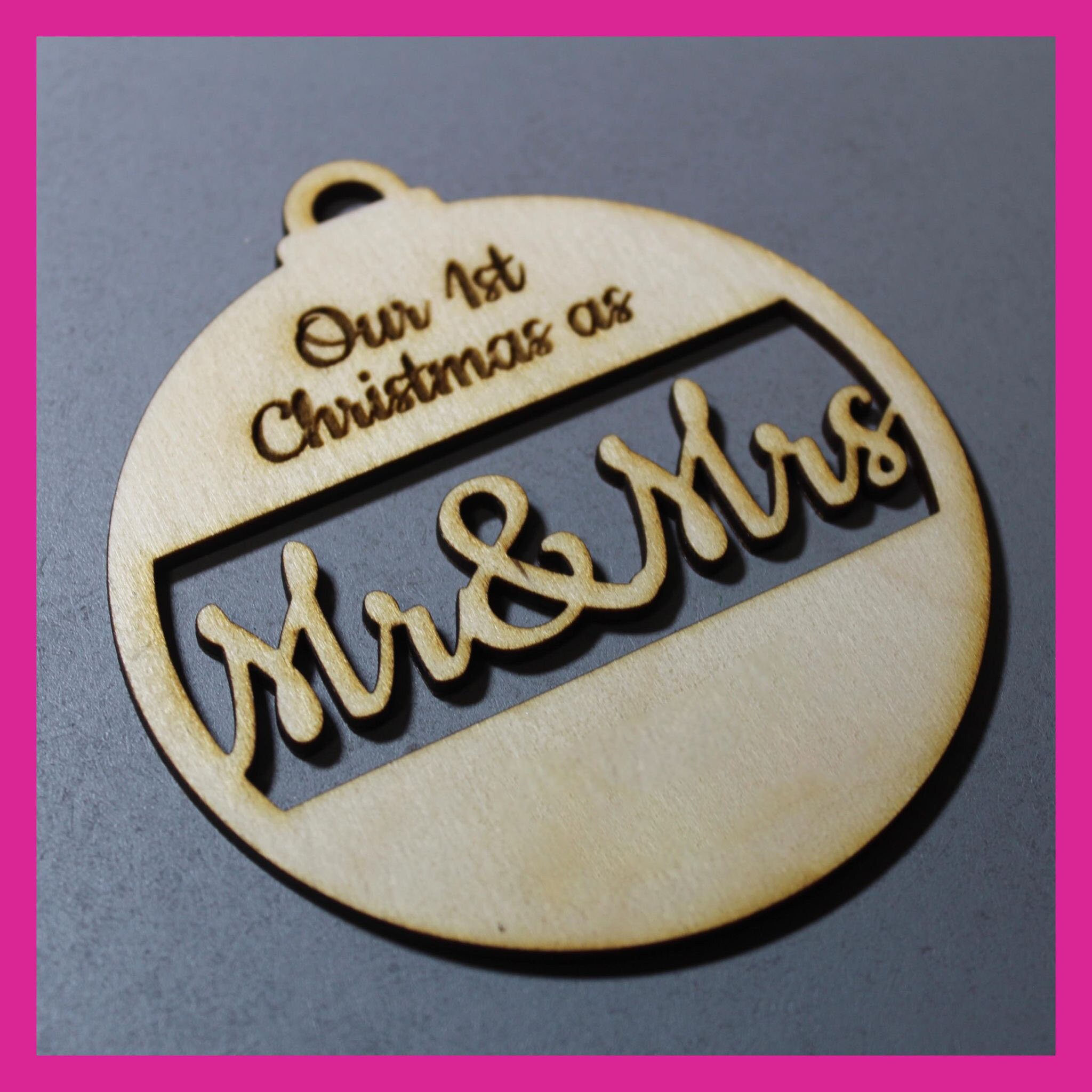 Personalised Our 1st Christmas as Mr & Mrs Wooden Decoration - Choice of colours - Image 4