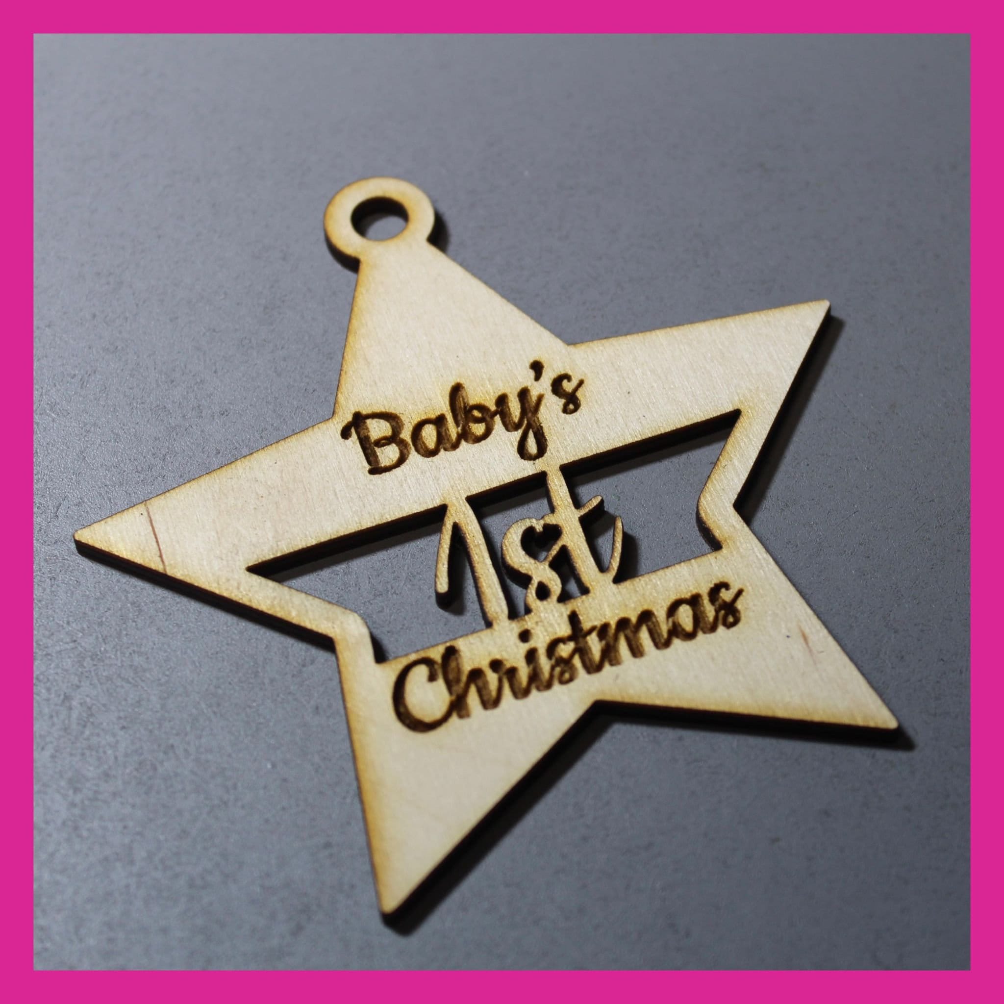 Personalised Baby's 1st Christmas Wooden Star Decoration - Choice of colours - Image 2