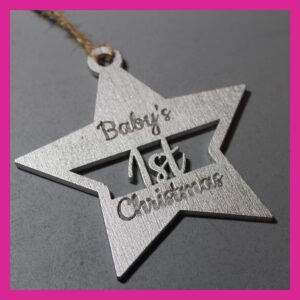 Personalised Baby's 1st Christmas Wooden Star Decoration - Choice of colours