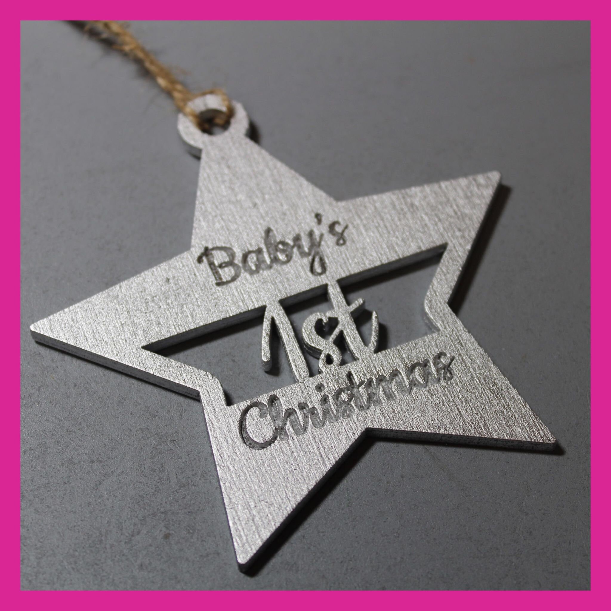 Personalised Baby's 1st Christmas Wooden Star Decoration - Choice of colours