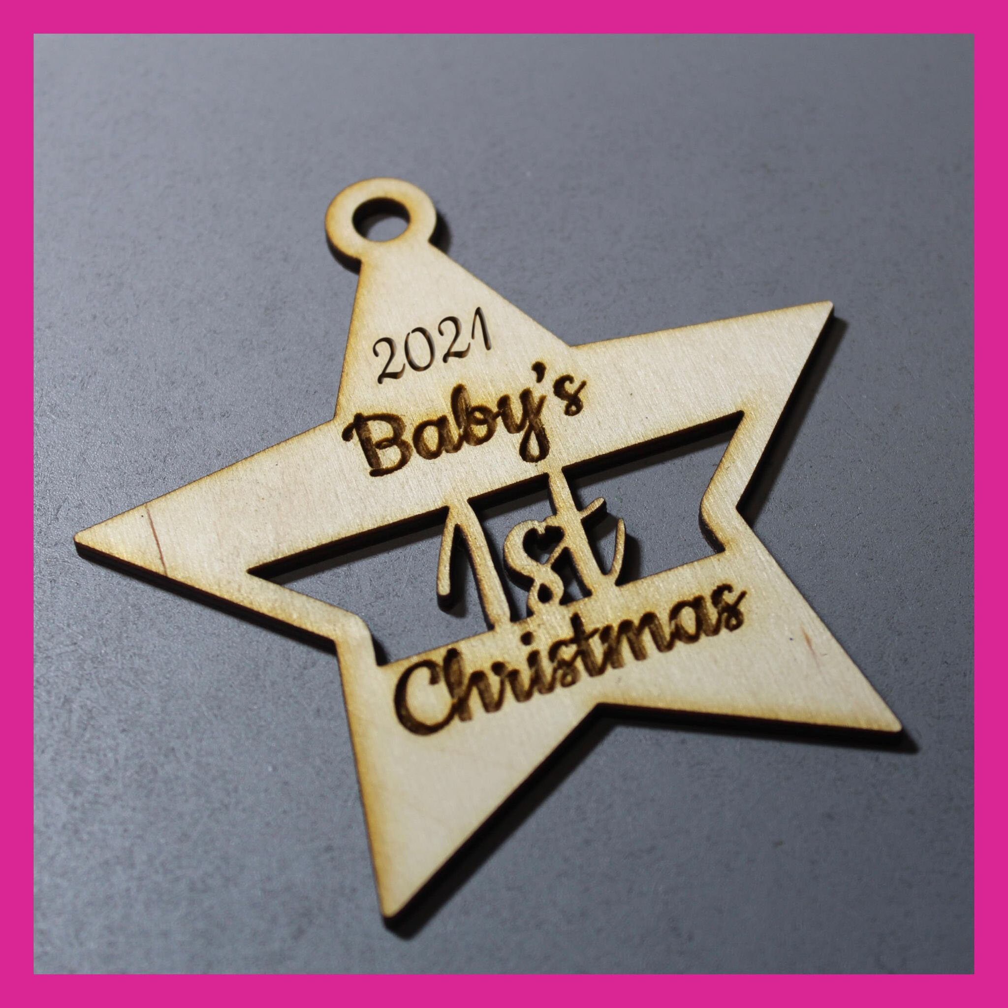 Personalised Baby's 1st Christmas Wooden Star Decoration - Choice of colours - Image 4