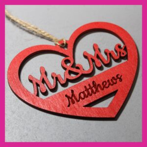 Personalised Mr & Mrs Wooden Heart Decoration - Choice of colours