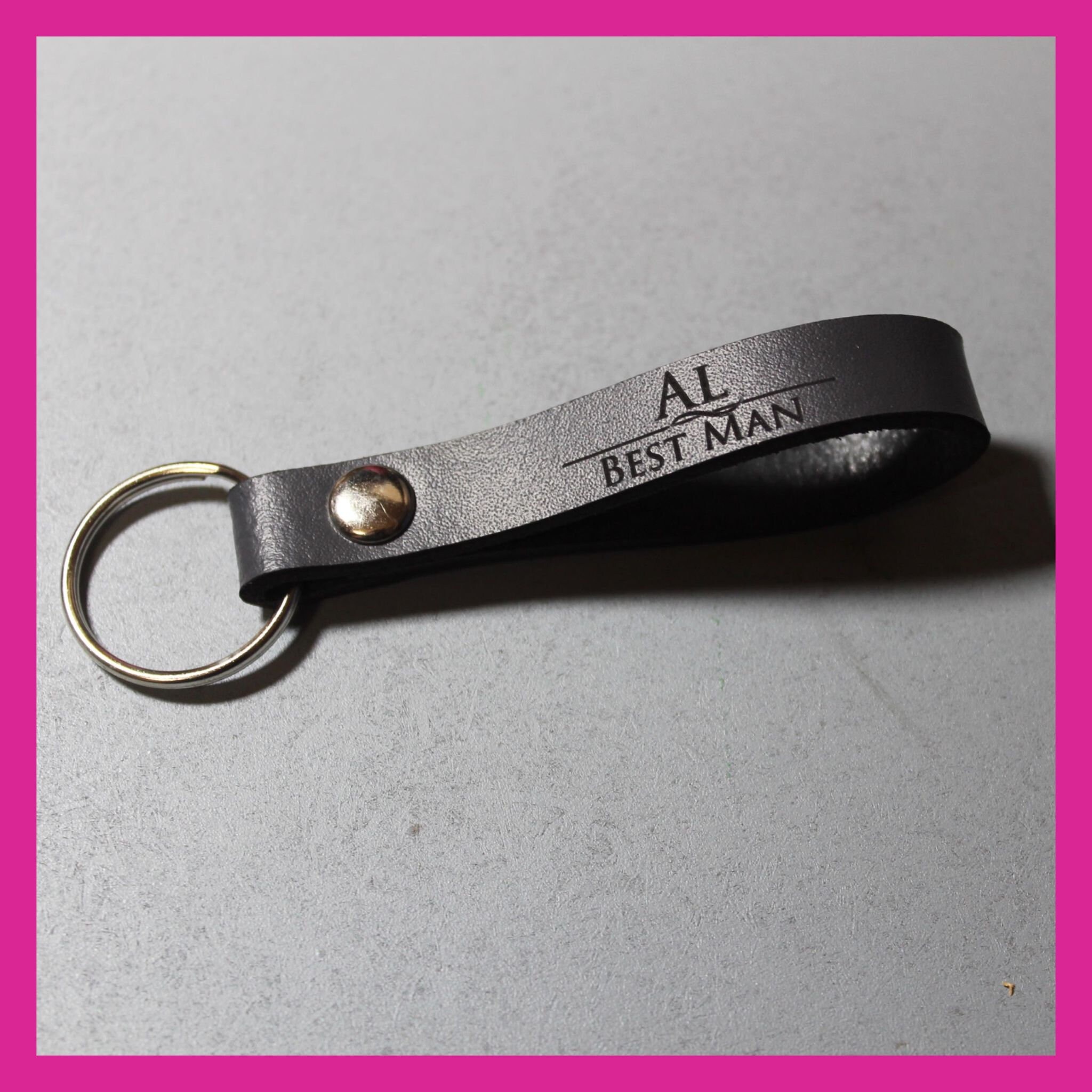 Best Man/Groomsman/Bridesmaid/Bridal party personalised gift - Engraved Leather Keyring - Various Colours - Image 3