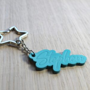Personalised Engraved Acrylic Name Keyring Gift with Star split ring - Any Name