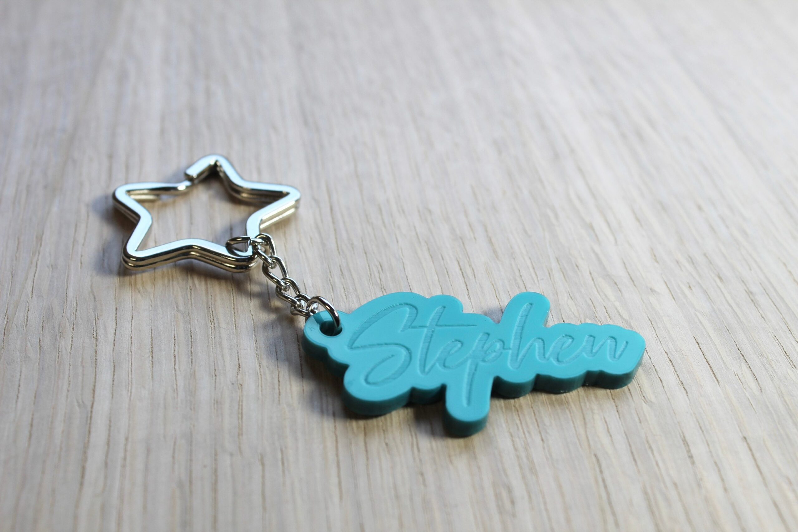 Personalised Engraved Acrylic Name Keyring Gift with Star split ring - Any Name